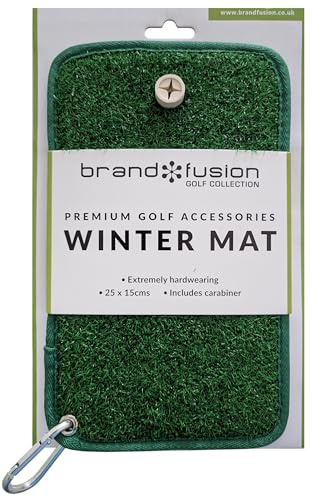 Brand Fusion Golf Wintermatte - Kompakte 25 x 15 cm Übungsmatte mit Karabinerhaken & Gummi-Tee-Einsatz - Strapazierfähige, natürliche Rasenoptik für Wintergolfübungen (Tee Nicht im Lieferumfang