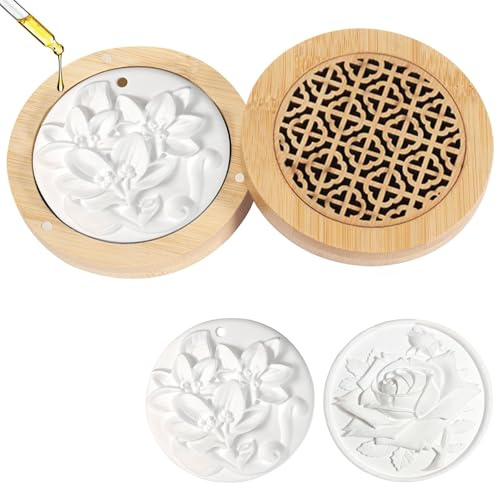 FAYAHAR 2 Pièces Diffuseur D'huiles Essentielles Pierre, Galet Diffuseur Huile Essentielle avec Boîte en Bois, Pierres Parfumées pour Huiles Essentielles, pour Le Bureau, Le Salon (Style 1)