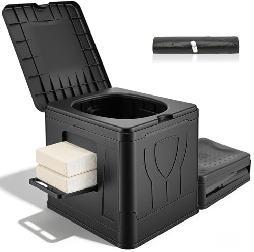 Folding Portable Camping Toilet with Paper Holder & Trash Bags, 150KG Load | Travel Toilet for Camping, Hiking, Fishing, RV & Festivals, Easy to Carry – Offers Hygienic Sanitation Anywhere, Anytime