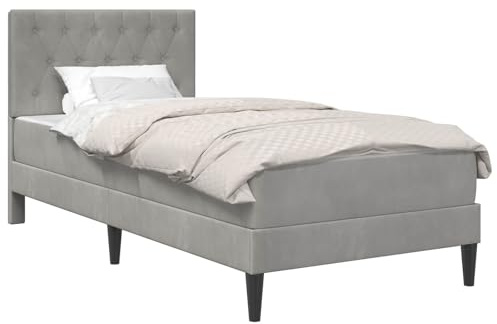 vidaXL Bettgestell mit Matratze mit Kopfteil Hellgrau 80 x 200 cm Samt, Stylische Schlafzimmermöbel, modernes Bett mit Matratze, weicher Rahmen, rechteckiges Design, einfacher Aufbau