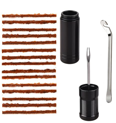 YTAXYZWR Kit Riparazione Tubeless MTB 16 Pezzi, Set Riparazione Forature Pneumatici Bici con Alesatore in Acciaio, 15 Strisce in Gomma e Leva Copertone, Portatile per MTB e Bici da Corsa