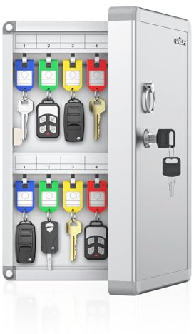 Uniclife 24 Clés Key Lock Box, Boîtier Mural pour Clés, Organisateur de Clés de Voiture avec Crémaillères et Étiquettes Inscriptibles, Armoire de Sécurité pour Clés pour Bureau, Hôtel & Entreprise
