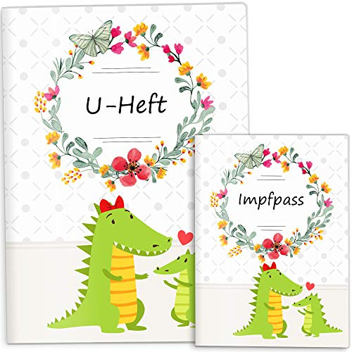 OLGS U-Heft Hülle und Impfpasshülle Mommy Love Butterfly | Untersuchungsheft Hülle inkl. Impfpasshülle Geschenkidee (U-Heft Set ohne Personalisierung, Krokodil)