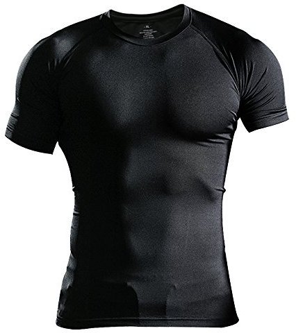 Herren Fest Kompression Grundschicht Kurzarm T-Shirt Bodybuilding Tops Polyester und Spandex Schwarz M