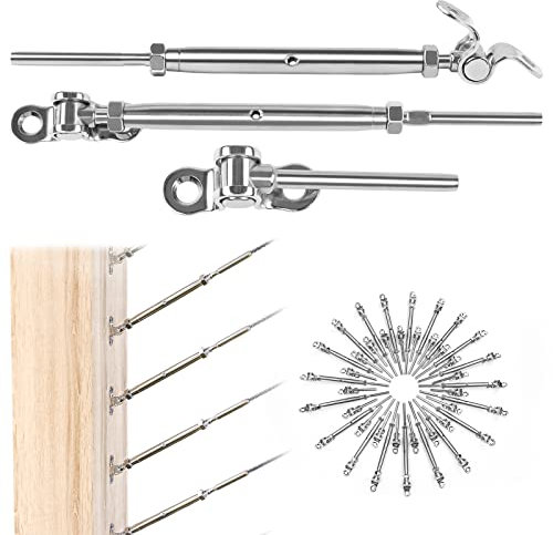 Muzata 20Pairs Cable Railing Kit 1/8 Swage Toggle Turnbuckle Hardware T316 Stainless Steel for Wood Post WoodEasy System Angle 180° Adjustable Stairs Deck 20 Cable Lines CK07 NN1,CA4 CA5
