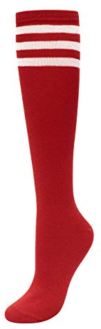 CHIC DIARY Kniestrümpfe Damen Mädchen Fußball Sport Socken College Cheerleader Kostüm Strümpfe Cosplay Streifen Strumpf, Rot, Einheitsgröße
