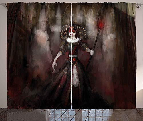 ABAKUHAUS Gotico Tenda, Medievale Male Donna Mito, Salotto Camera da Letto Tende per Finestra Due Pannelli Set, 280 x 175 cm, Grigio Rosso Nero