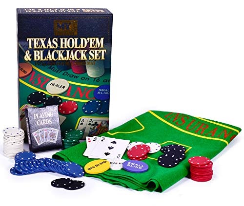 M.Y Texas Hold'em Poker & Blackjack Set - Includes Poker Chips Deck of Cards and Mat
