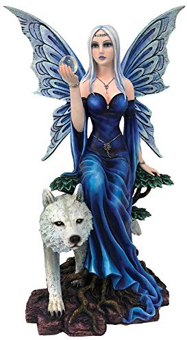 Nemesis Now Blue Fairy and White Companion Figurine, Talanoa Blaue Fee und weißer Wolf Begleitfigur Polyresin, 49 cm