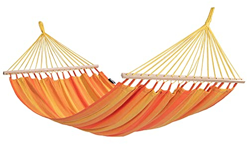 Tropilex Südamerikanische Hängematte Single | Handgefertigt | Fairtrade | Hammock 'Relax' orange | Flexibel & Belastbar | Perfekt für den Garten, Camping und auf Reisen geeignet