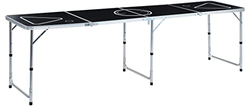 vidaXL Bier-Pong-Tisch Klappbar Höhenverstellbar Flexibel Klapptisch Bierpong-Tisch Party Spiel Bierpong Tisch 240cm Schwarz Alu MDF