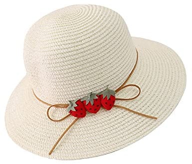 Zilosconcy Sonnenhut Damen UV Schutz Sonnencreme Sonnenhut Strandurlaub Sonnenhut Strohhut im Freien Fischerhut Mit Erdbeeren Breite Krempe Mützen Strandhut Anglerhut