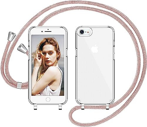 Nupcknn Funda Silicona Líquida con Cuerda para iPhone 7/iPhone 8/iPhone SE 2020, Carcasa Suave Silicona Case con Correa Colgante Ajustable Collar Correa de Cuello Cadena Cordón (Oro Rosa 1, 4.7)