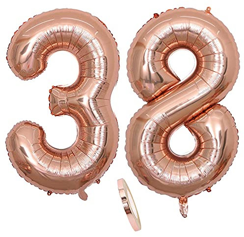 Folienballon Zahl Deko Rose Gold 38 für Frau Frauen, XXL 100cm Riesen Nummer Aufblasbar Helium Ballon Figuren Zahlen Luftballons Geschenk für 38. Jahre Geburtstag Hochzeit Jubiläum Party Dekoration