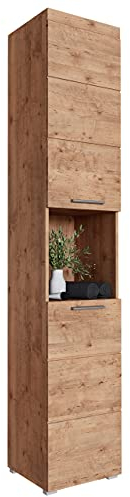 Newroom Badezimmerschrank Hochschrank Wildeiche mit viel Stauraum - 37x190x31 cm (BxHxT) - Bad Schrank Badezimmer Badezimmermöbel - [Trinity.Nine]