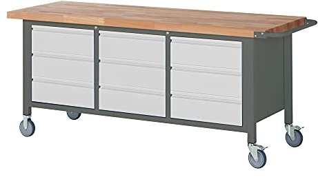 STIER Fahrbare Werkbank Premium mit 9 Schubladen BxTxH 2000x700x880mm