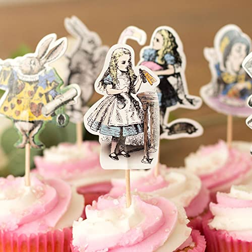 Luck and Luck 24 Alice in Wonderland Cupcake Party Picks, Mad Hatters Tea Party Cake Decoration, Wonderland Wedding Cupcake Picks, Childrens Baking