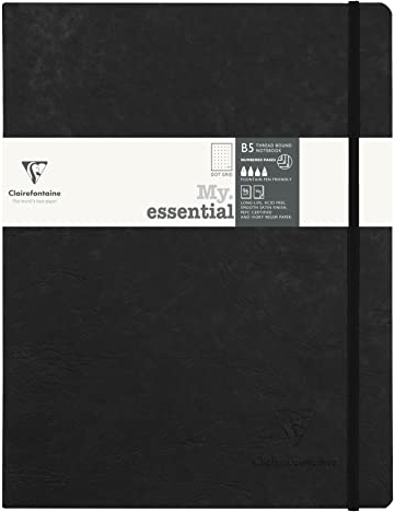 Clairefontaine 794431C - Notizbuch My.Essential Age Bag, Format B5 (19x25 cm), mit Fadenbindung, 96 Blatt nummeriert, dot/punktkariert, Papier elfenbein 90g, Schwarz, 1 Stück