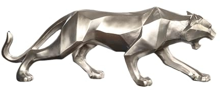 IDYL Moderne Skulptur Figur Resin Jaguar | Silbergrau | Masse: 48x10,5x15 cm | Material: Polyresin (Kunststein) | Dekoration für den Wohnbereich