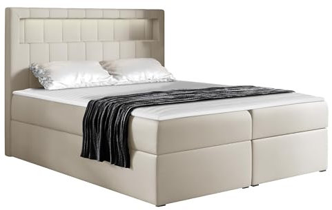 Mirjan24 Boxspringbett Snap mit LED-Beleuchtung Doppelbett mit 2 Bettkästen Matratze + Topper Amerikanisches Continentalbett Polsterbett Bett mit Kopfteil Bettgestell (Soft 033, 200 x 200 cm)