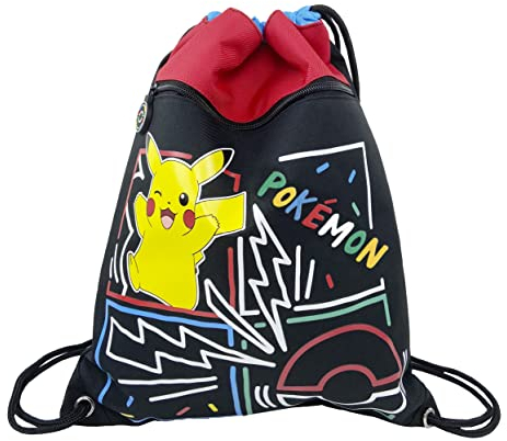 Pokemon - Junior Sack Rucksack, Colorfu Design, Pikachu, verstellbare Griffe, Rucksack, Schwarz, Offizielles Produkt (CyP Brands)