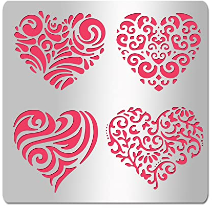 INFUNLY Metallschablone in Herzform, zum Malen, Edelstahl, Zeichenschablonen, 15,6 cm, wiederverwendbar, Liebe, Herz, Blume, Metallvorlagen für DIY, Malerei, Scrapbooking, Valentinstag, Grußkarte,