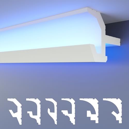 HEXIMO LED Stuckleisten 2in1, indirekt beleuchtete Deckenleisten XPS Styropor-Wandleisten Lichtvouten-Deckenprofil (Muster HLED 21)