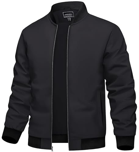 TACVASEN Chaqueta de Béisbol Informal para Hombre Chaqueta Ligera a Prueba de Viento Abrigo Inteligente de Verano con Bolsillos Negro,XL
