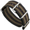 Geckota Vintage Bond 1973 Britisches Militär Nylon Herren Ersatz Uhrenarmband. Dunkelblau, rot und olivgrün gestreift. Robustes, schnell trocknendes und sicheres Uhrenarmband. Satin-Schnalle, 22 mm