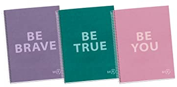 Miquelrius - Pack of 3 A4 Be Eco Notebooks 5 x 5mm Grid 80 Sheets of 90gsm 1 Colour Strip Micro Perforated Spiral Hardback Cover Size 210 x 297 mm and 4 Holes for 4 Rings