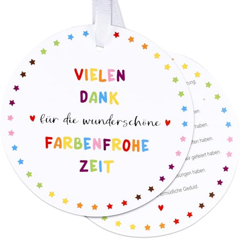 10 Stück Anhänger Etiketten für Kita Abschiedsgeschenk Erzieherin -Vielen Dank für die wunderschön farbenfrohe Zeit- Personalisiert Geschenkanhänger für Abschiedsgeschenke aus Kindergarten und Kita