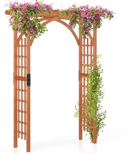 COSTWAY Arco in Legno da Giardino, Pergola di Legno per Piante Rampicanti, Decorazioni per Matrimonio e Patio, 160 x 60 x 213 cm