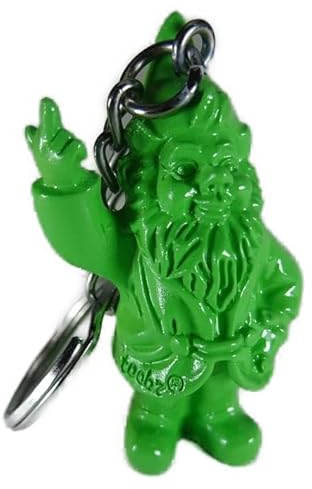 Generisch Schlüsselanhänger Zwerg mit Stinkefinger Farbe Grün 10 x 2,5 cm Gartenzwerg Mittelfinger Figur Deko GTT H273