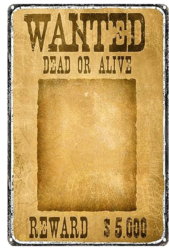 Retro Vintage Metallschild Wandkunst Wild West Wanted Belohnung Wanddekoration für Bar Bauernhaus Kaffee Poster Plakat Dekorativ 14 x 20 cm