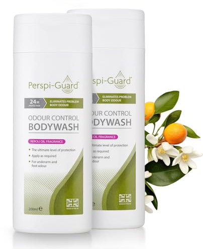 Perspi-Guard Neroli Scented Odour Control Antibacterial Body Wash for Men & Women, Anti Bacterial Shower Gel Prevents Malodour, 200 ml, 2-Pack