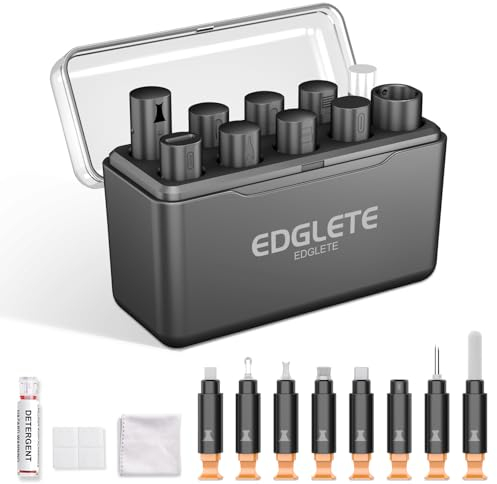 Edglete Juego de limpieza para iPhone, para teléfonos móviles, kit de limpieza - Conector de carga limpiador de auriculares para iPhone, altavoz y smartphone, herramienta de reparación para iPad Pro,