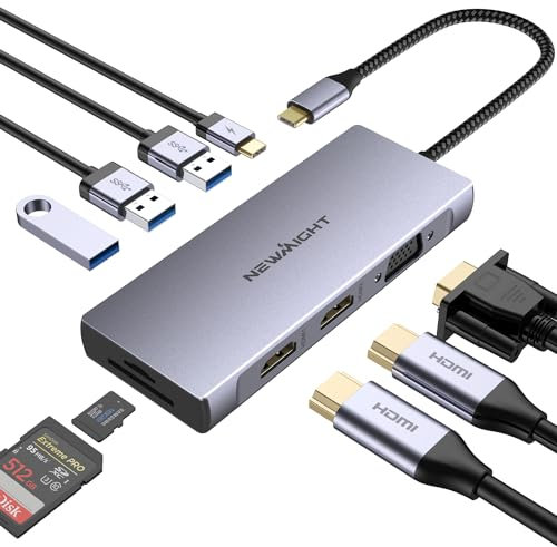 Dock USB C,Station d'accueil USB C 9 en 1 vers Double Hdmi,avec Alimentation 100W, 2 Hdmi, VGA, 3 USB 3.0, Lecteur De Cartes SD/TF, Hub USB C Triple Affichage pour Macbook, HP, Dell…