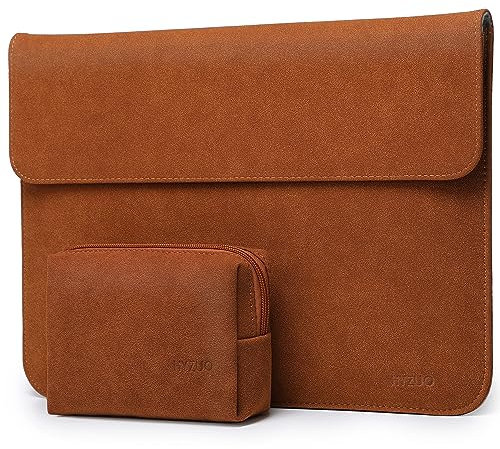 HYZUO 15 Inch Laptop Sleeve Bag for 2025-2023 MacBook Air 15 M4 A3241 M3 A3114 M2 A2941, 15 Surface Laptop 7/6/5/4/3, MacBook Pro 15, Faux Suede Leather Case with Pouch, Brown-H