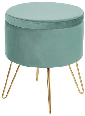 Beliani Pouf Hocker Samt grün rund ⌀ 42 cm mit Stauraum goldenen Beinen modern Silas