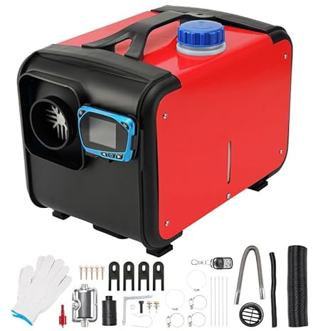 Fesuda 5-8KW 12V All-in-One Air Diesel Heater Auxiliary Heater Standheizung Dieselheizung w/Silencer LCD Switch Remote Control For Truck, Boat, Car Trailer, Motorhomes, Touring Car (Red) Upgrade