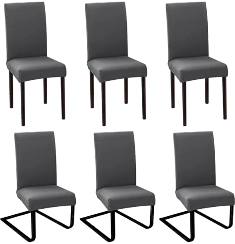 Stretch Stuhlhussen 6er Set, für Esszimmerstühle, Abnehmbarer Waschbarer Stühle Schutz Dekoration Chair Cover Polyester Stuhlbezug für Haus, Küche, Hotel, Restaurant, Hochzeit, Party (Dunkelgrau)