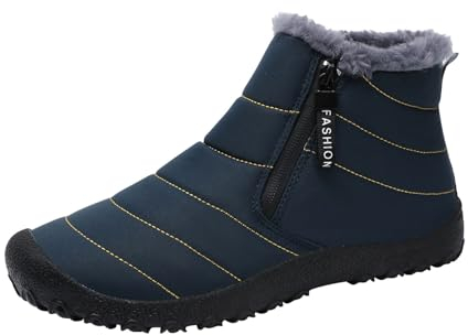 Fucouture Herren-Schneestiefel, Herbst- und Wintermode, dick, warm, Reißverschluss mit Samt, Outdoor-Baumwollschuhe, Herren-Schneestiefel, Größe 47, Reißverschluss, blau, 41 1/3 EU