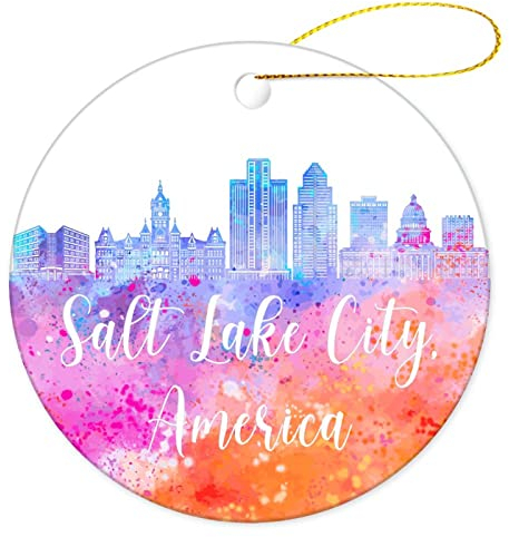 Weihnachtsbaumschmuck 7.3cm, Amerika-Salt Lake City Runde Keramik Ornament Mode Weihnachtsschmuck Andenken Christbaumschmuck Anhänger Für Weihnachtsbaum Party Hausdeko