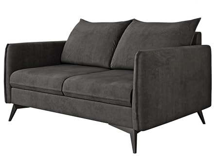 S-Style Möbel Nina Sofa 2-Sitzer Sofa für Wohnzimmer Couch Freistehende Polster Sofas & Couches Couchgarnitur Mit Schwarzen Metallfüßen Graphit 138 x 91 x 86 cm