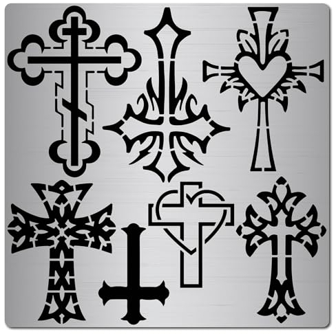 GORGECRAFT 16x16 cm 7 Stile Kreuz Metallschablone Christliche Metallvorlage Edelstahl Tagebuch Planer Schablonen Für Holzbrennen Zeichnen Schnitzen Brandmalerei Malen Auf Holz Basteln