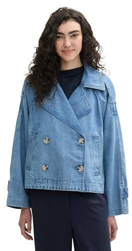 TOM TAILOR Denim Damen Kurze Trench Jeansjacke,10119 - Used Mid Stone Blue Denim, S