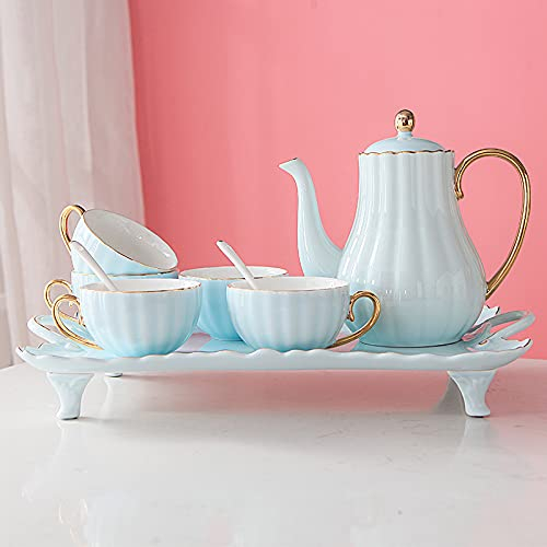 NOALED Juegos de té de Porcelana Juego de Tazas de café Juego de té Moderno para Adultos con Tetera con Bandeja de Tetera de cerámica para té, café, Agua, Azul (Azul)