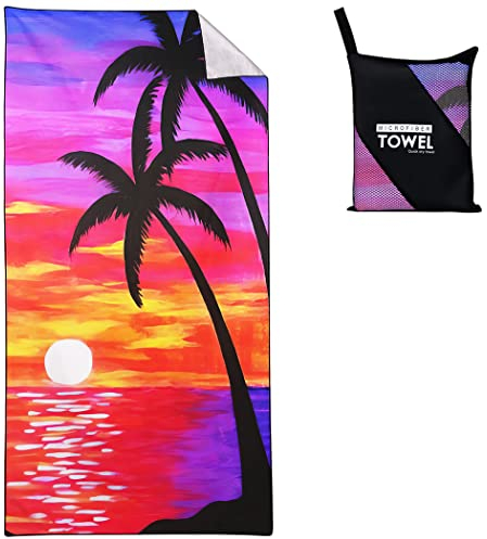 Violetpos Sonnenuntergang Strandtuch 90x180 cm Schnell Trocknende Badetuch Sandfrei Handtuch Palmen Silhouette Strandhandtuch Tropische Strandtücher Groß Badehandtuch