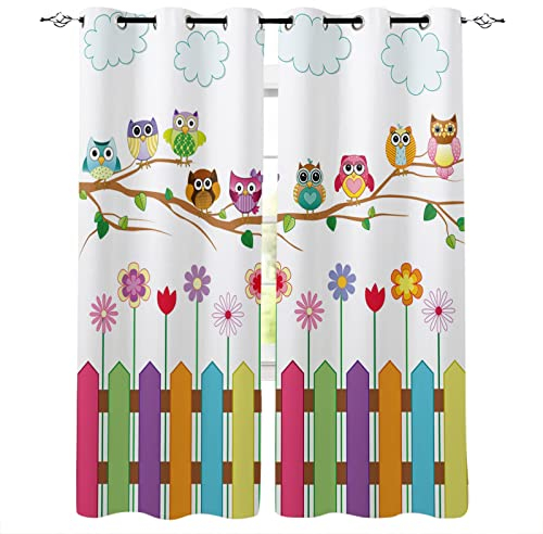 KLJFIGUT Vorhang Blickdicht Eule Verdunklungsvorhänge Gardinen 140B X245 H cm 2er Set, Verdunkelungsvorhang Vorhänge Polyester für Schlafzimmer Büro Wohnzimmer Dekoration