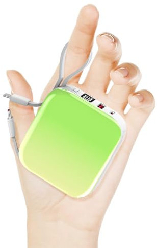 Portable Charger Mini Power Bank,22.5W 10000mAh Fast Charging Portable Phone Charger with Built in iOS and USB-C Output Cable,LED Display Travel Battery Pack for iPhone Samsung Android iPad (green)